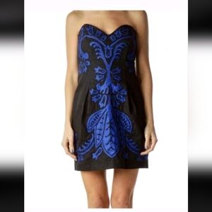 French Connection Corset Style Strapless Black Blue Beaded Mini Dress 10 NWT